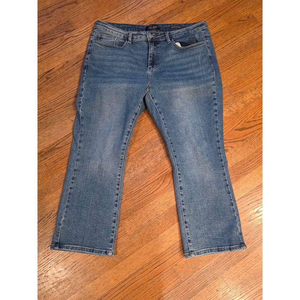 Judy Blue 18W Cropped Bootcut Jeans Medium Wash Distressed JB88249 MD